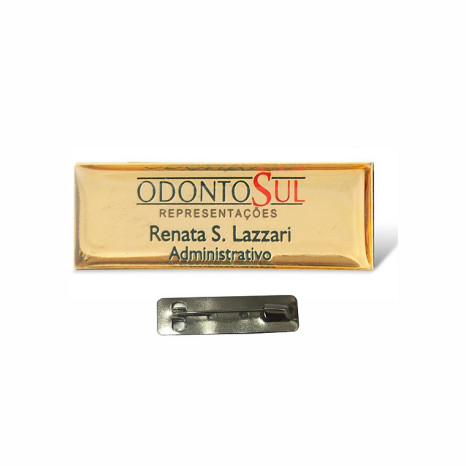 Crachá em metal nobre dourado com resina Promocional