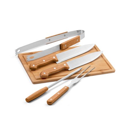 Kit Churrasco Aço Inox e Madeira Para Presente