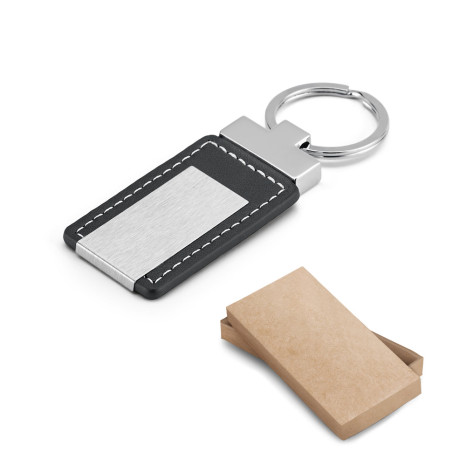Chaveiro Retangular de Couro e Metal