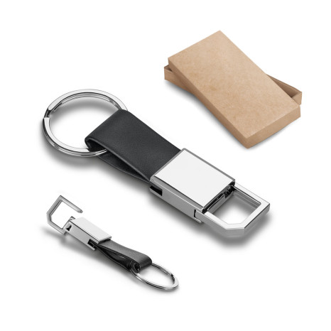 Chaveiro de Couro e Metal Com Mosquetão