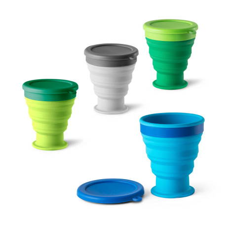 Copo de viagem em silicone e PP 400 mL para brinde corporativo