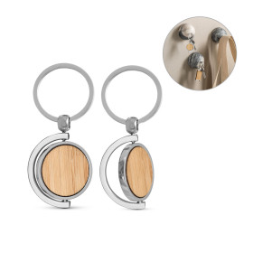 Chaveiro Redondo em Metal e Bambu Personalizado