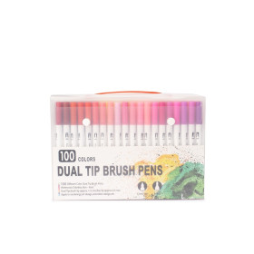 Kit canetinhas ponta dupla com 100 cores personalizado