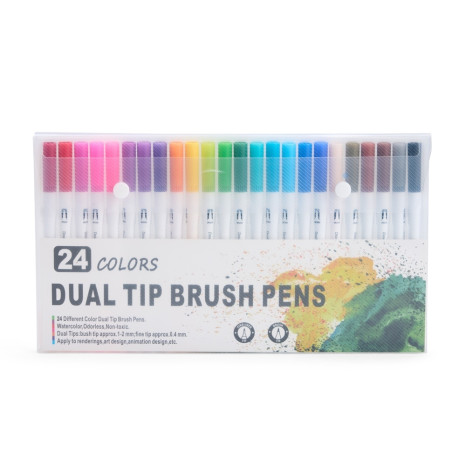 Kit canetinhas ponta dupla com 24 cores com logotipo
