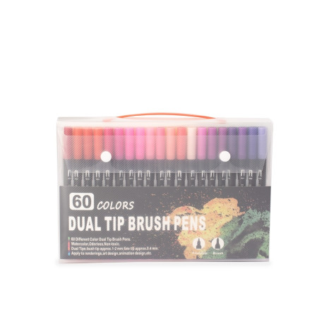 Kit canetinhas ponta dupla 60 cores  para brinde