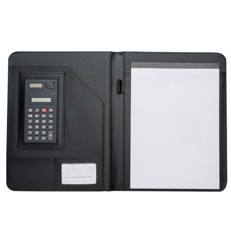 Pasta de convenção com bloco e calculadora com logotipo