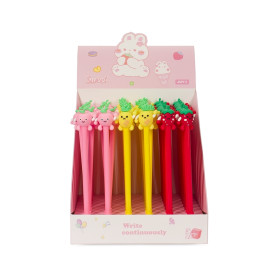 Caneta plástica gel frutas com logotipo